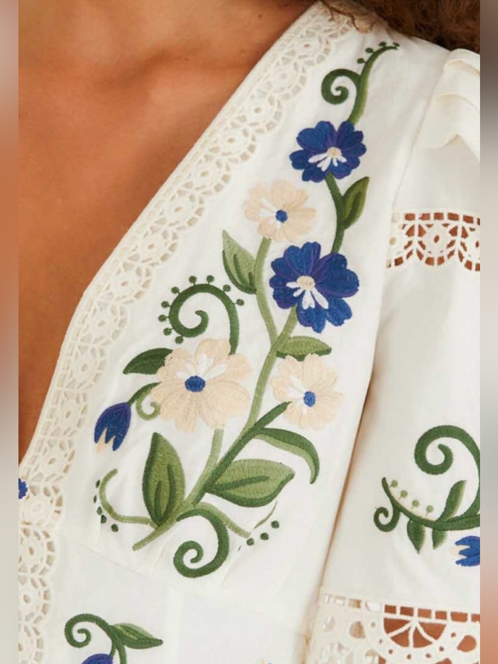 Farm Rio Embroidered Floral V-Neck Women’s Top - Picture 17 of 17